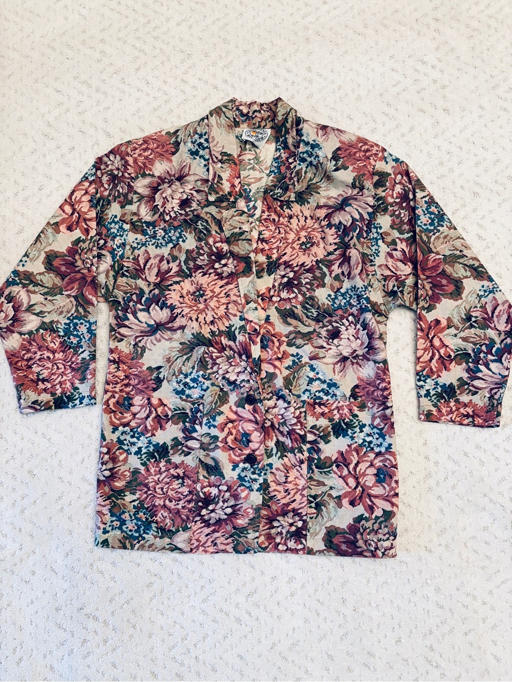 Vintage Floral Tapestry Style Print Blazer Jacket Size 38 Small Medium USA Made